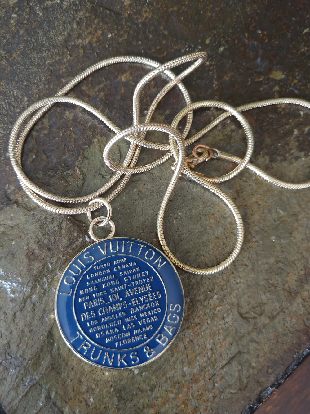 Louis Vuitton Blue and Gold Trunks & Bags Round Pendant Necklace